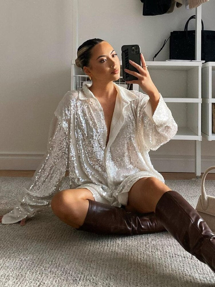Blouse Femme GlitteryDress – Oversize Brillante & Tendance Confortable