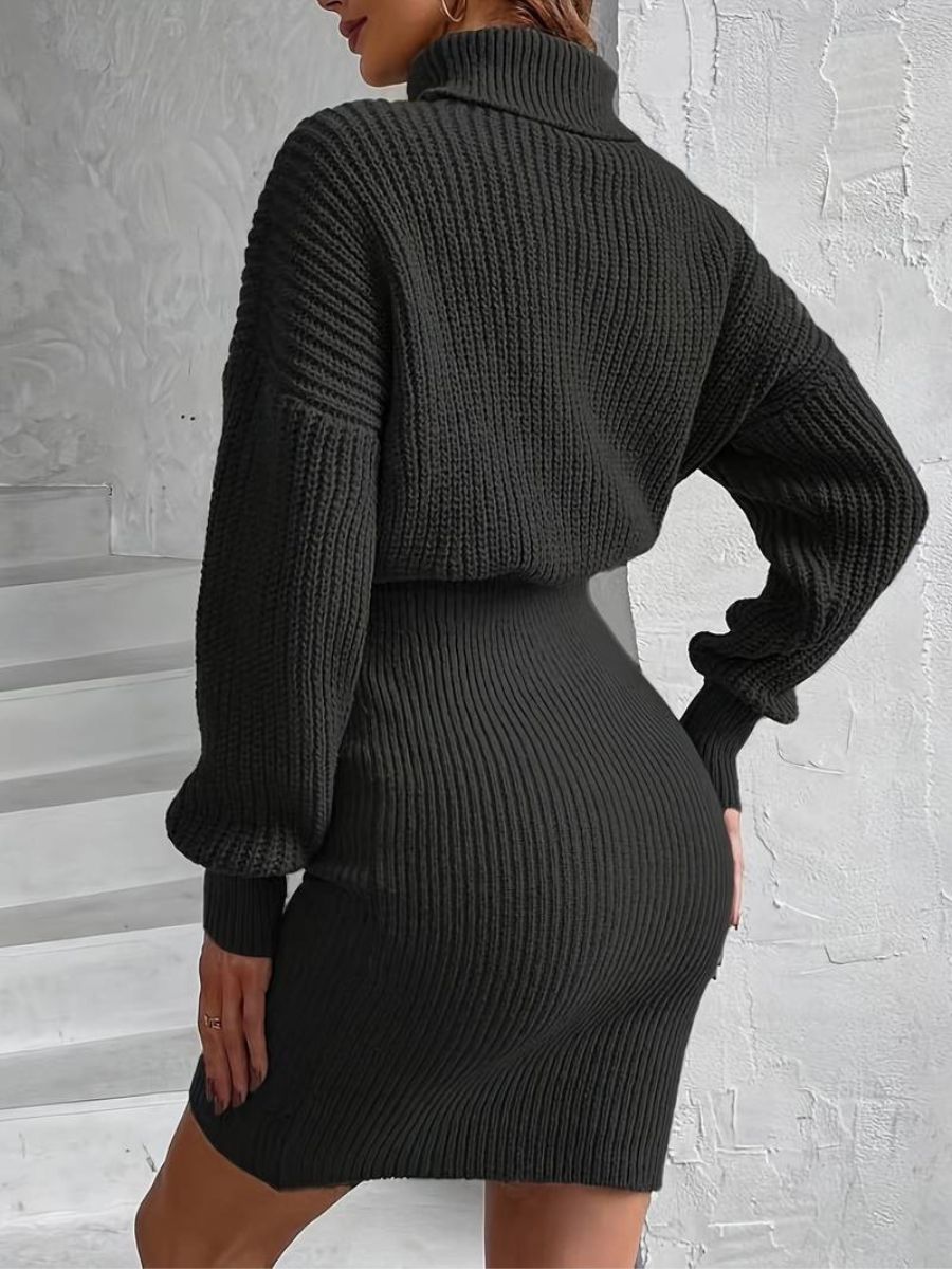 Robe pull mini femme à col roulé – ajustée, chaude et élégante