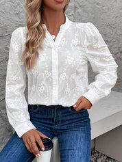 Blouse femme dentelle brodée – chemisier élégant à manches longues en coton