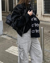 Veste cuir oversize noire femme – Biker chic & coupe ample tendance hiver
