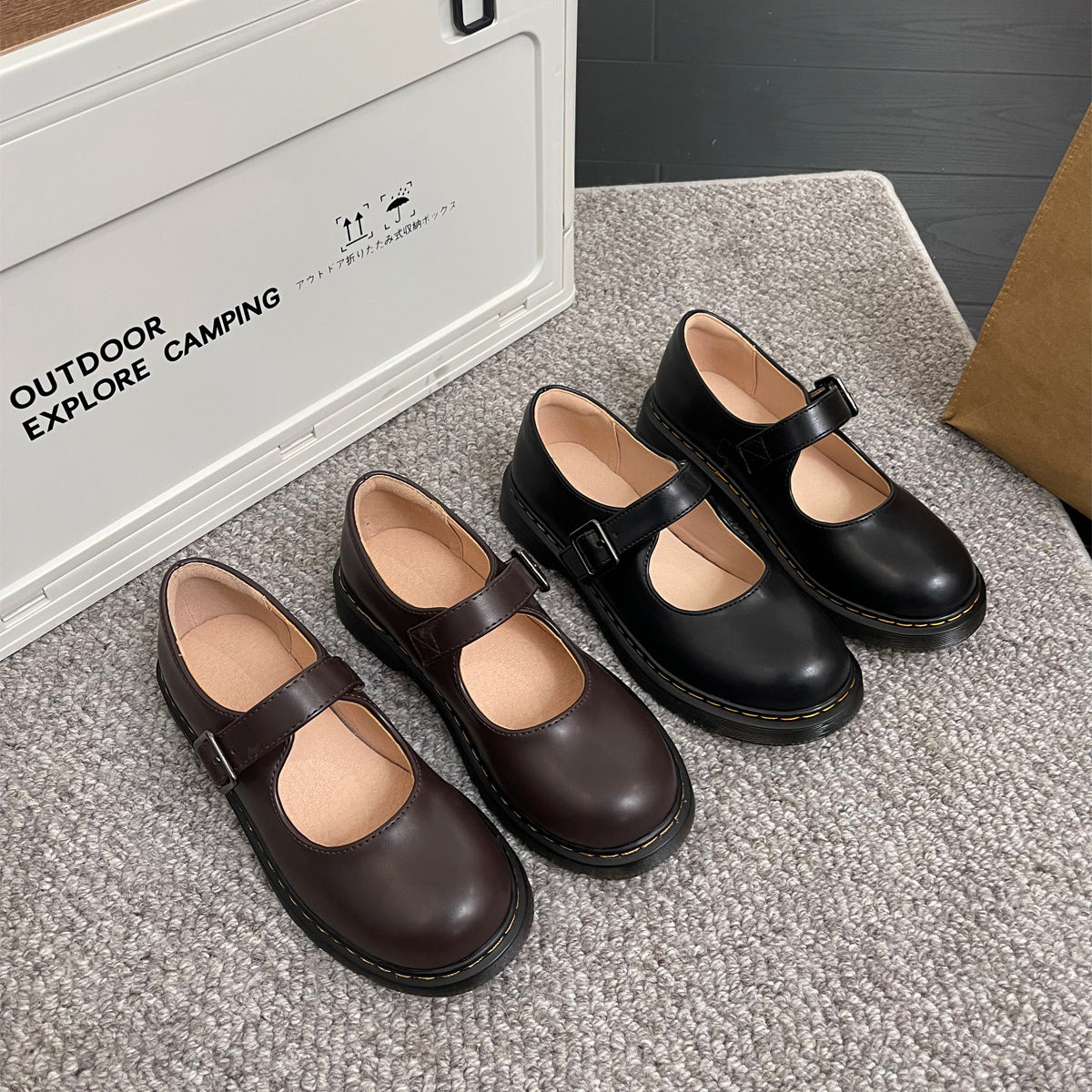 Ballerines Mary Jane femme marron — chaussures rétro à bride & bout rond confortables