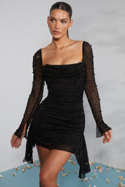 Robe de soirée “Sofia” perlée – manches longues élégantes