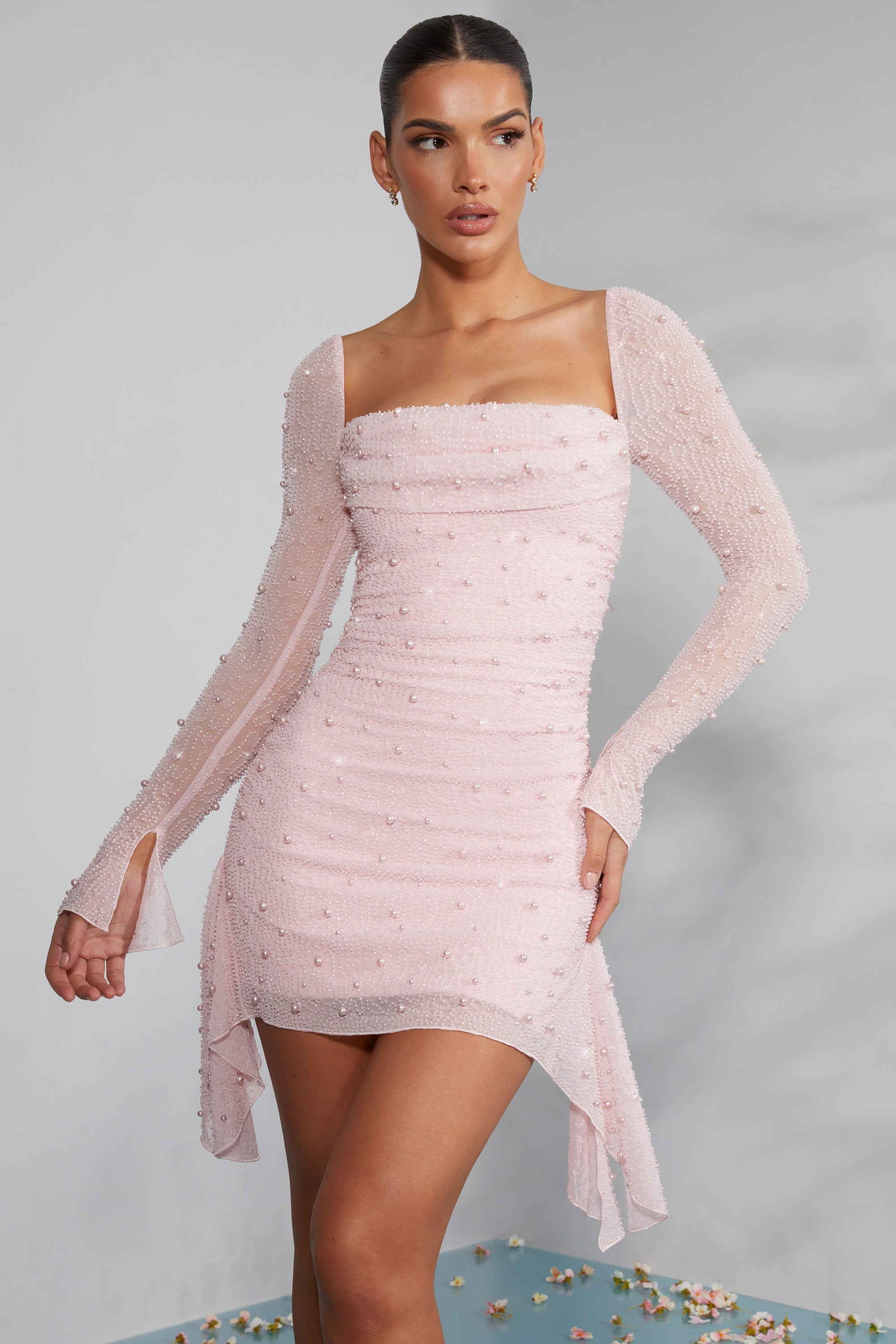 Robe femme Sofia perlée – Élégante robe de soirée à manches longues