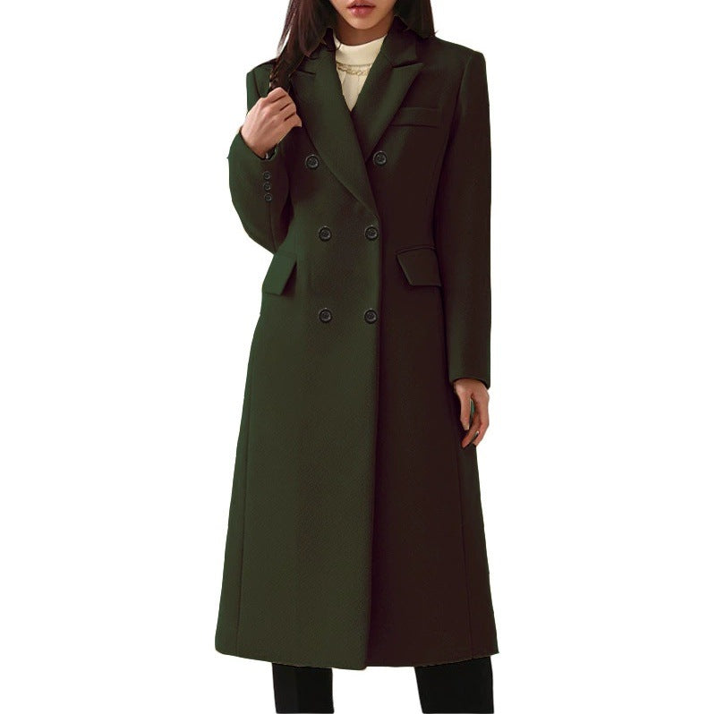 Manteau long en laine femme – Élégant manteau bordeaux à double boutonnage