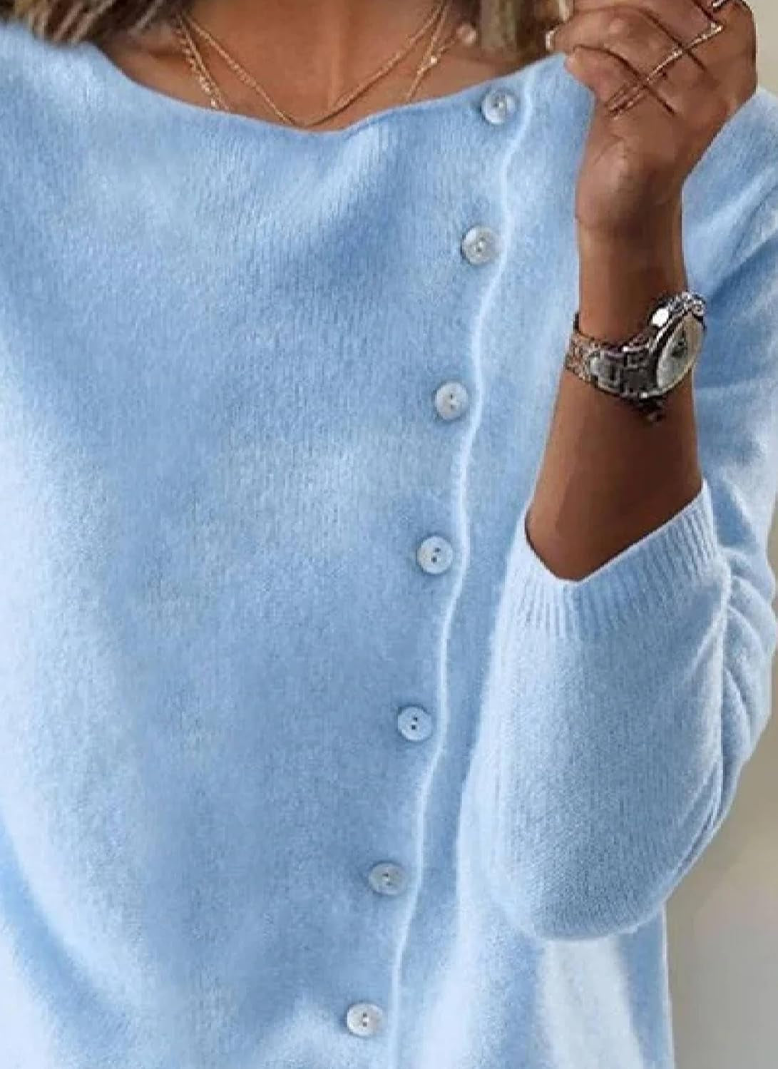 Pull femme automne – Long tricot droit avec boutons latéraux