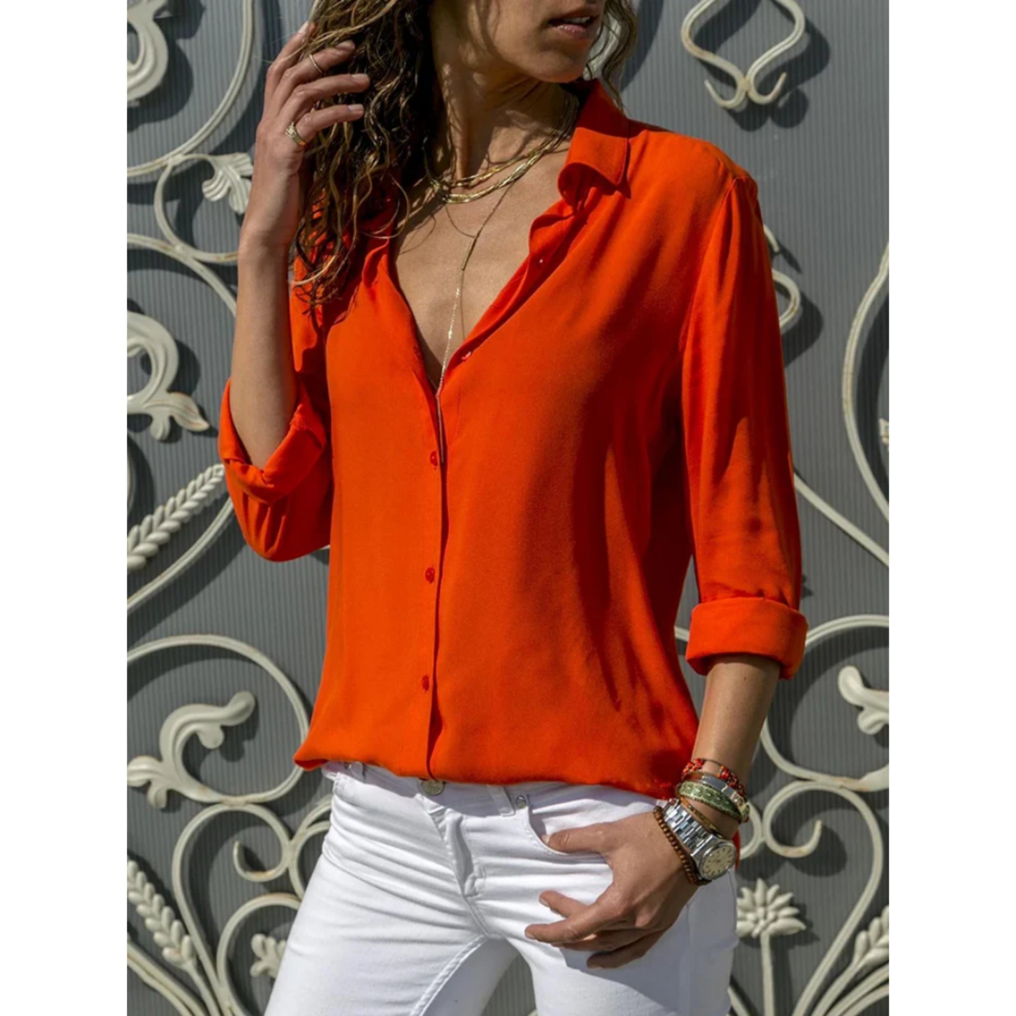 Blouse Kayleigh femme manches longues — chemise classique à boutons