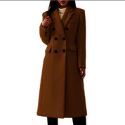 Manteau long en laine femme – Élégant manteau bordeaux à double boutonnage