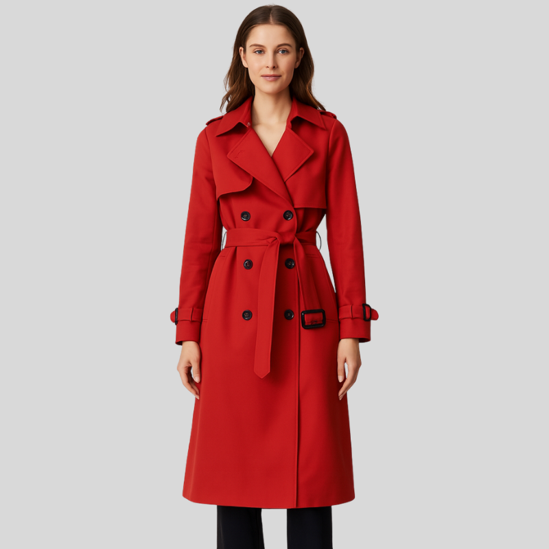 trench femme GURI – veste ceinturée cintrée à double boutonnage élégante