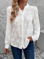 Blouse femme dentelle brodée – chemisier élégant à manches longues en coton