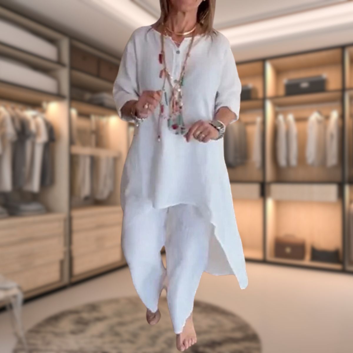 Ensemble femme deux pièces Marie – set confortable chic avec design patchwork