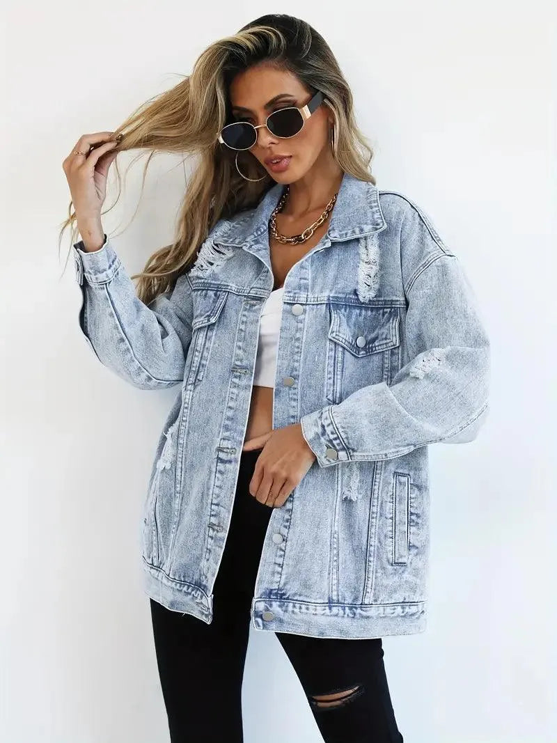 Veste denim oversize “Fay” doublée chaude | manteau en jean femme