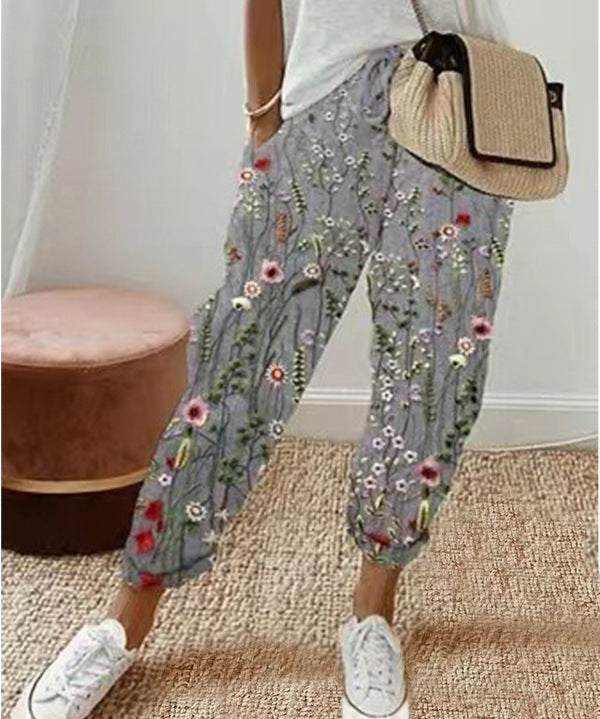 Pantalon large femme d’été à imprimé – Taille élastique et coupe fluide