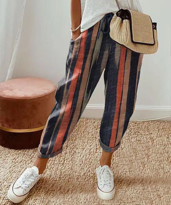 Pantalon large femme d’été à imprimé – Taille élastique et coupe fluide