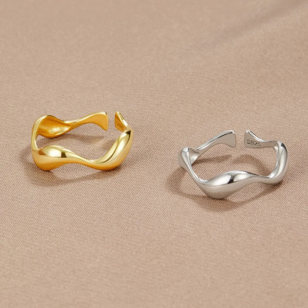 Bague minimaliste océan en argent 925 plaqué 18K – Ajustable & design épuré