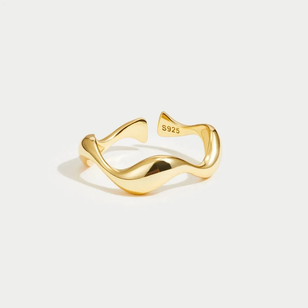 Bague minimaliste océan en argent 925 plaqué 18K – Ajustable & design épuré