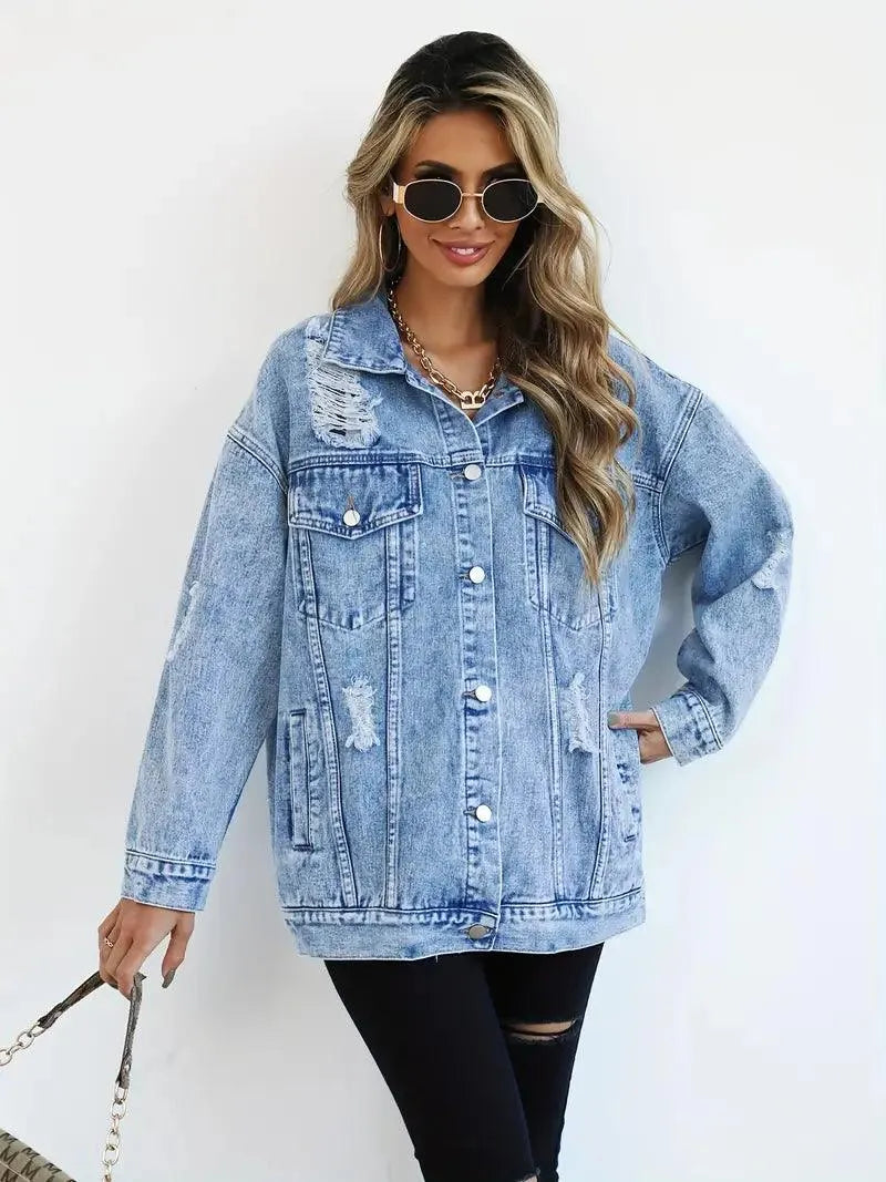 Veste denim oversize “Fay” doublée chaude | manteau en jean femme