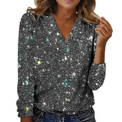 Blouse femme Caroline à paillettes – Col V et manches longues tendance