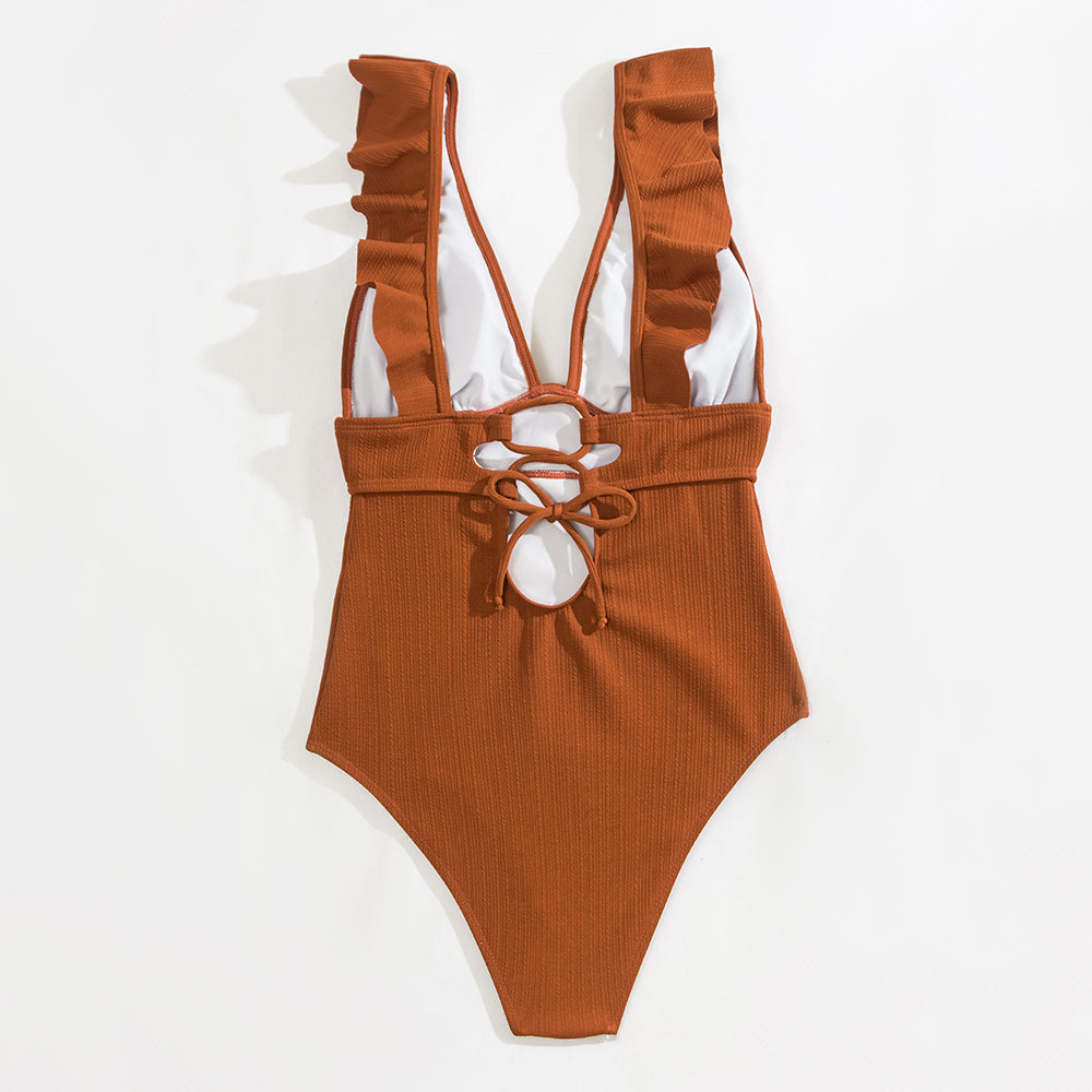 Maillot de bain femme Boho Vardi Dante – Une-pièce sexy avec col V et dos noué