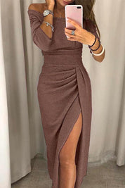 Robe de soirée femme Kyelle – Longue off-shoulder avec fente élégante