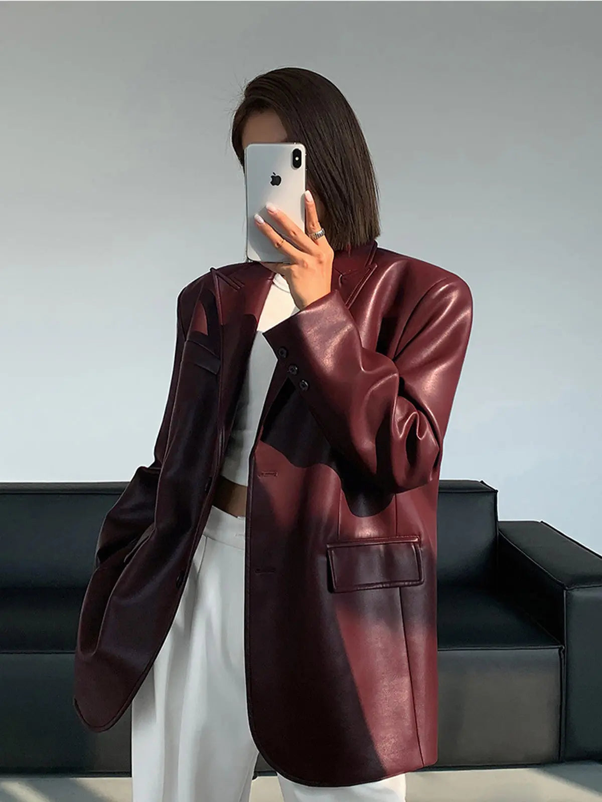 Blazer cuir Sarah femme – veste en cuir luxe avec poches & détails raffinés
