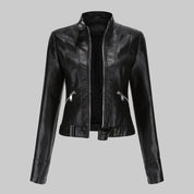 Veste en cuir femme – blouson élégant avec col montant et fermeture zippée