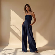 combinaison femme Viola sans bretelles – jumpsuit élégante à jambes larges