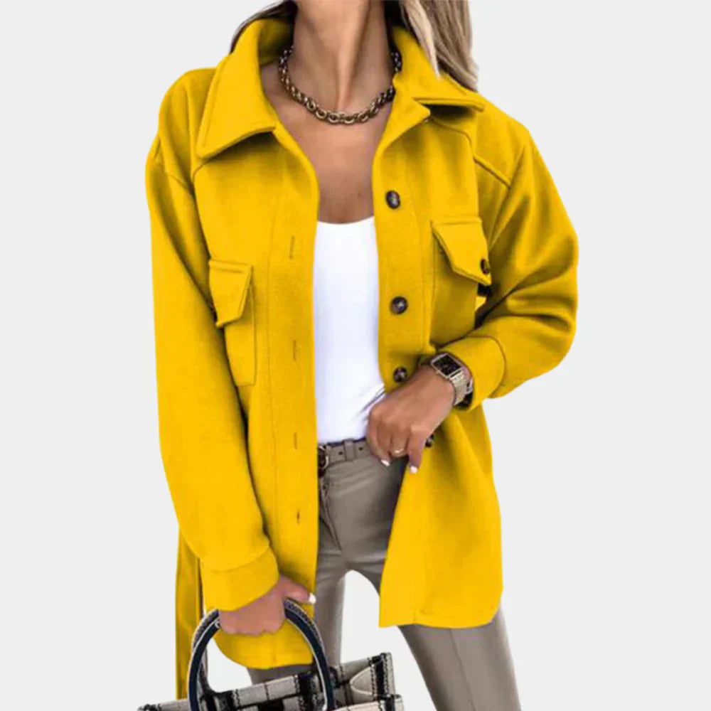 Veste longue femme Emilia ceinturée – Élégance slim pour automne-hiver