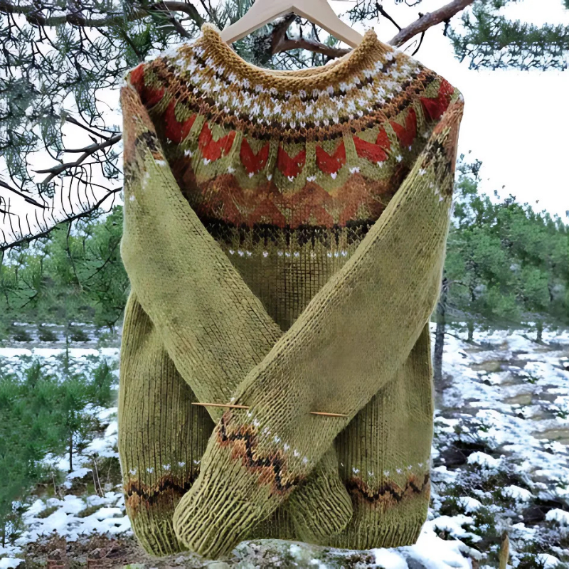 Pull femme en laine mélangée – Coupe ample & motif Fair Isle hivernal