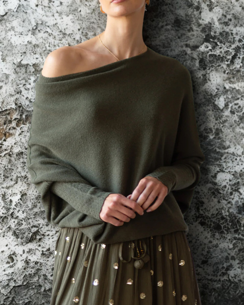 Top oversize femme col bardot & manches dolman – Bords côtes tendance