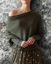 Top oversize femme col bardot & manches dolman – Bords côtes tendance