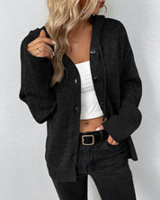 Gilet femme casual à capuche en maille douce – Coupe confortable & cordon