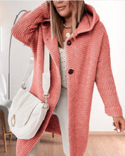 Veste d’hiver femme en maille – Casual avec capuche & fermeture boutonnée