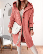 Veste d’hiver femme en maille – Casual avec capuche & fermeture boutonnée