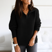Pull femme à demi-zip – col montant & coupe droite élégante en maille douce