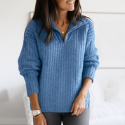 Pull femme à demi-zip – col montant & coupe droite élégante en maille douce