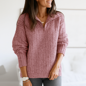 Pull femme à demi-zip – col montant & coupe droite élégante en maille douce