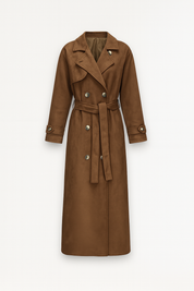 Trench faux-suède Paris oversize à ceinture — manteau long élégant