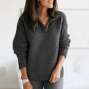 Pull femme à demi-zip – col montant & coupe droite élégante en maille douce