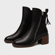 Bottines femme en cuir – élégantes bottines à talon avec fermeture zippée