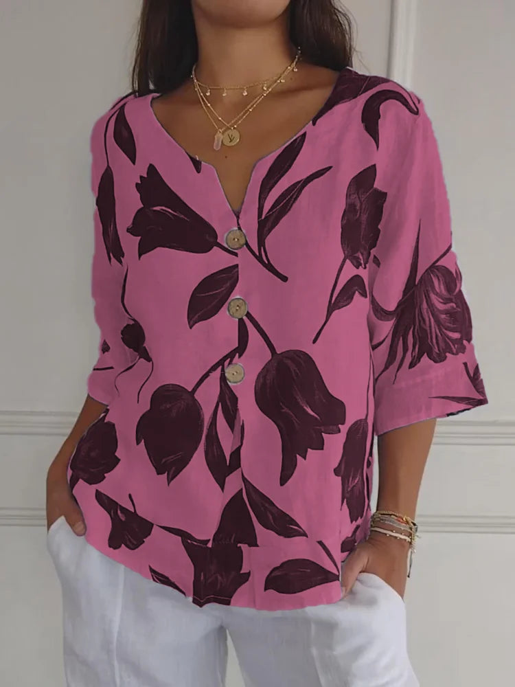 Blouse Femme Col V à Imprimé Fleuri – Légère et Élégante pour l’Été