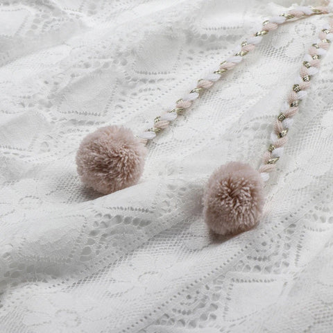 Robe maxi Mara boho chic V-col romantique – lin léger été blanc beige