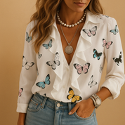 Blouse Merel femme – légère à volants & imprimé papillon élégant