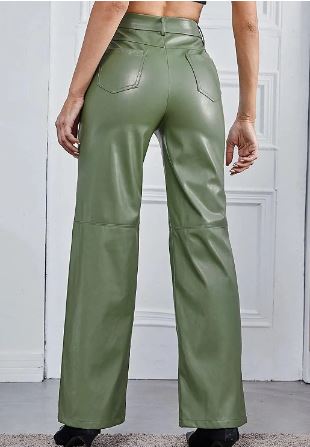 Pantalon femme en cuir – Taille haute à jambes larges avec poches pratiques
