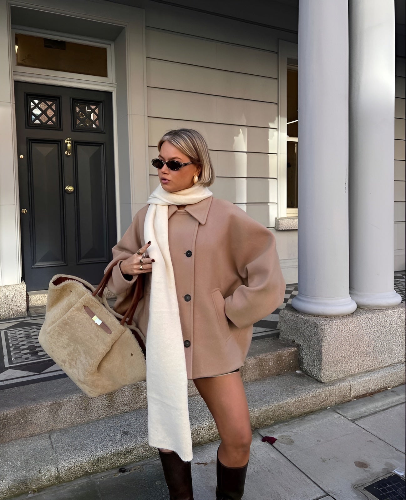 Manteau Femme ZOË – Veste Oversize Hiver en Laine Beige ou Noire