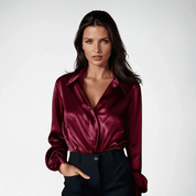 Blouse satin femme Gleame — manches longues, tissu luxueux & fluide