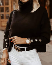 Pull Joanna col roulé boutons argentés – Tricot chaud élégant hiver cosy