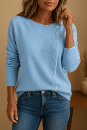 Pull femme automne – Long tricot droit avec boutons latéraux