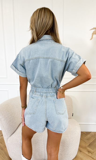 Combinaison short en denim femme Floortje – Playsuit casual à boutons