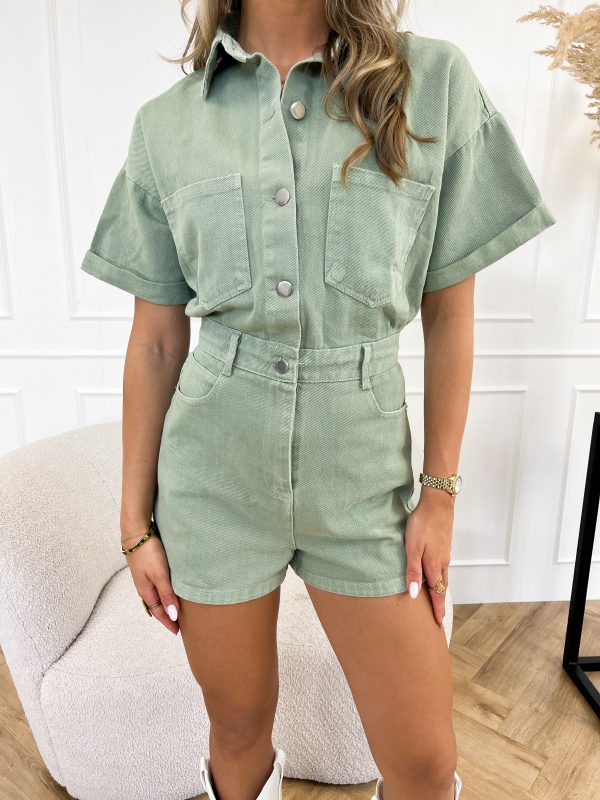 Combinaison short en denim femme Floortje – Playsuit casual à boutons