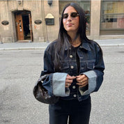 Ensemble femme en denim – Veste à col & pantalon, style chic intemporel